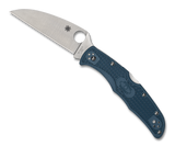 Spyderco Endura 4 folding knife with thumb hole - shown open presentation side.  Satin K390 steel, wharncliffe style, plain edge blade.  Blue FRN handle.  Model C10FPWK390.
For reference only.