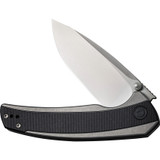 Civivi Teraxe folding knife with flipper tab - shown partially open presentation side.  Bead blast Nitro-V stainless steel plain edge blade.  Black G-10 handle.  Model C20036-3.