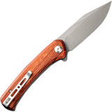 Sencut Snap folding knife with flipper tab - shown open pocket clip side.  Stonewash 9Cr18MoV stainless steel plain edge blade.  Wood handle.  Model SA05D-V1.