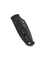 Spyderco Autonomy 2 automatic folding knife with push button - shown closed pocket clip side.  Black LC200N stainless steel combo edge blade.  Black G-10 handle.  Model C165GPSBBK2.