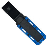 Demko Knives FreeReign fixed blade knife - reverse sheath only shown.  Satin AUS10A stainless steel plain edge blade.  Blue rubber handle.  