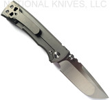 Chaves Knives Redencion Street Drop Point folding knife with thumb stud - shown open pocket clip side.  Satin M390 stainless steel plain edge blade.  Stonewash titanium handle.  Model ST/RDP/SWTI/BF.