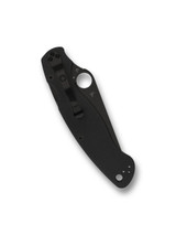 Spyderco Military 2 folding knife with thumb hole - shown closed pocket clip side.  Black S30V stainless steel combo edge blade.  Black G-10 handle.  Model C36GPSBK2.