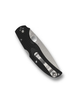 Spyderco Native Chief folding knife with thumb hole - shown closed pocket clip side.  Satin CTS-BD1N stainless steel combo edge blade.  Black FRN handle.  Model C244PSBK.