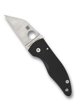 Spyderco MicroJimbo folding knife with thumb hole - shown open presentation side.  Satin S30V stainless steel plain edge blade.  Black G-10 handle.  Model C264GP.