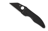 Spyderco MicroJimbo folding knife with thumb hole - shown open presentation side.  Black S30V stainless steel plain edge blade.  Black G-10 handle.  Model C264GPBK.