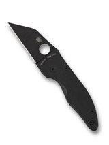 Spyderco MicroJimbo folding knife with thumb hole - shown open presentation side.  Black S30V stainless steel plain edge blade.  Black G-10 handle.  Model C264GPBK.