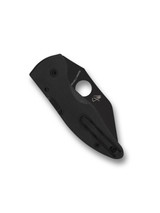 Spyderco MicroJimbo folding knife with thumb hole - shown closed pocket clip side.  Black S30V stainless steel plain edge blade.  Black G-10 handle.  Model C264GPBK.