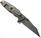 Rick Hinderer Knives Eklipse Wharncliffe folding knife with flipper tab and thumb stud - shown open lock side.  Working Finish 20CV stainless steel plain edge blade.  Orange G-10 handle with Working Finish lock side.  Model KEK35WC.