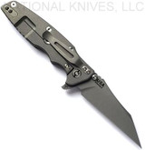 Rick Hinderer Knives Eklipse Wharncliffe folding knife with flipper tab and thumb stud - shown open lock side.  Working Finish 20CV stainless steel plain edge blade.  Black G-10 handle with Working Finish lock side.  Model KEK35WC.