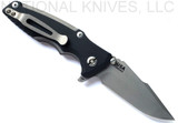 Rick Hinderer Knives Eklipse 3.0" Harpoon Spanto folding knife with flipper tab and thumb stud - shown open reverse.  Working Finish 20CV stainless steel plain edge blade.  Black G-10 handle with Working Finish titanium.  Model KEK30HS
