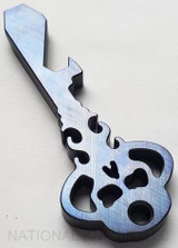 Chaves Knives Key pry bar multitool - reverse shown.  Crosshatch purple titanium construction.  Model KEY/TL/PTI/CH.