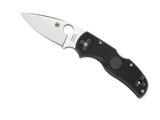 Spyderco Native 5 folding knife with thumb hole - shown open presentation side.  Satin S30V stainless steel plain edge blade.  Black FRN handle.  Model C41PBK5.
