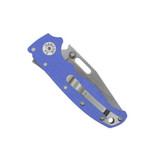 Demko Knives AD20.5 folding knife with thumb stud and slot - shown closed pocket clip side.  20CV stainless steel, clip point, plain edge blade.  Blue G-10 handle.  Model AD20.5-CPPE-20CV-BLG10.