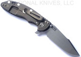 Rick Hinderer Knives XM-18 3.5" Harpoon Spanto folding knife with thumb stud and flipper tab - shown open lock side.  Working Finish S45VN stainless steel plain edge blade.  
OD green G-10 handle with Battle Bronze lock side.  Model KXM35HS.