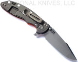 Rick Hinderer Knives XM-18 3.5" Harpoon Spanto folding knife with thumb stud and flipper tab - shown open lock side.  Working Finish S45VN stainless steel plain edge blade.  
Orange G-10 handle with Battle Bronze lock side.  Model KXM35HS.