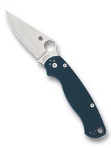 Spyderco Paramilitary 2 folding knife with thumb hole - shown open presentation side.  Satin SPY27 stainless steel plain edge blade.  Cobalt Blue G-10 handle.  Model C81GPCBL2.