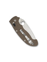 Spyderco Manix 2 XL folding knife with thumb hole - shown closed pocket clip side.  Satin Cru-Wear steel plain edge blade. Brown Micarta handle.  Model C95MPCW2.