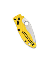 Spyderco Manix 2 Salt Lightweight folding knife with thumb hole - shown closed pocket clip side.  Satin MagnaCut stainless steel plain edge blade.  Yellow FRCP handle.  Model C101PYL2.