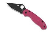 Spyderco Para 3 folding knife with thumb hole - shown open presentation side.  Black CTS-BD1N stainless steel plain edge blade.  Pink FRN handle.  Model C223PPNBK.