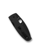 Spyderco Bodacious folding knife with thumb hole - shown closed pocket clip side.  Black S30V stainless steel plain edge blade.  Black G-10 handle.  Model C263GPBK.