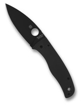 Spyderco Bodacious folding knife with thumb hole - shown open presentation side.  Black S30V stainless steel plain edge blade.  Black G-10 handle.  Model C263GPBK.
