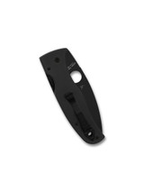 Spyderco Bodacious folding knife with thumb hole - shown closed pocket clip side.  Black S30V stainless steel serrated edge blade.  Black G-10 handle.  Model C263GSBK.