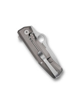 Spyderco SpyMyto Flash Batch folding knife with thumb hole - shown closed pocket clip side.  Satin M398 stainless steel plain edge blade. Micarta handle with titanium lock side.  Model C265MTIP.
For reference only.