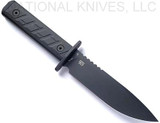 Zero Tolerance 006BLK fixed blade knife out of sheath - serial number side.  Black Cerakote 6" 3V steel plain edge blade.  Black G-10 handle.  Model 006BLK.