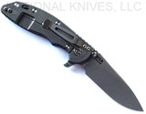 Rick Hinderer Knives XM-18 3.5" Slicer folding knife with thumb stud and flipper tab - shown open lock side.  Working Finish S45VN stainless steel plain edge blade.  Blue G-10 handle with Working Finish lock side.  Model KXM35SL.