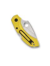 Spyderco Dragonfly 2 Salt folding knife with thumb hole - shown closed pocket clip side.  Satin H-2 stainless steel plain edge blade.  Yellow FRN handle.  Model C28PYL2.