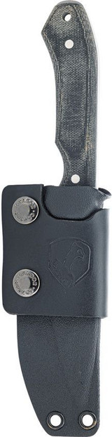 Condor Tool and Knife K-Night fixed blade knife - shown in sheath obverse.  14C28N stainless steel plain edge blade.  Gray Micarta handle.  Model CTK1836-42MSK.  