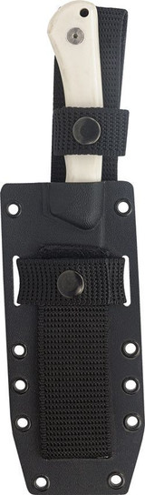 Condor Tool and Knife Sport X.E.R.O. Risk fixed blade knife - shown in sheath obverse.  14C28N stainless steel plain edge blade.  White Micarta handle.  Model CTK2858-4.20SK.