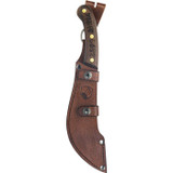 Condor Tool and Knife Matato'a fixed blade knife - shown in sheath obverse.  1095 HC steel plain edge blade.  Wood handle.  Model CTK3976-7.12HC.