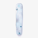 Tactile Knife Co Seasonal Release Icefall Rockwall folding knife with a thumb stud - shown closed presentation side.  Stonewashed MagnaCut stainless steel plain edge Tanto blade.  Multi colored coated titanium handle.  Model 20-RT-MCTN-ICE.
For reference only.