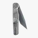 Tactile Knife Co Topographical Rockwall folding knife with thumb stud - shown partially open pocket clip side.  Stonewashed MagnaCut stainless steel plain edge Tanto blade.  Topographical titanium handle.  Model 20-RT-MCTN-TOPO.