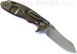Rick Hinderer Knives XM-18 3.5" Skinner folding knife with thumb stud and flipper tab - shown open lock side.  Stonewash S45VN stainless steel plain edge blade.  Red G-10 handle with stonewash bronze lock side.  Model KXM35SKINNER.