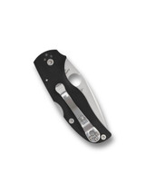 Spyderco Native 5 folding knife with thumb hole - shown closed pocket clip side.  Satin S30V stainless steel plain edge blade.  Black G-10 handle.  Model C41GP5.