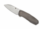 Spyderco Techno 3 folding knife with thumb hole - shown open presentation side.  CTS-XHP stainless steel plain edge blade. Titanium handle.  Model C158TIP3.