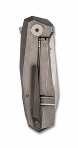 Spyderco Techno 3 folding knife with thumb hole - shown closed pocket clip side.  CTS-XHP stainless steel plain edge blade. Titanium handle.  Model C158TIP3.