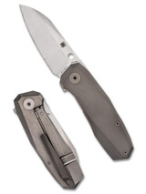 Spyderco Techno 3 folding knife with thumb hole - shown open presentation side and closed pocket clip side.  CTS-XHP stainless steel plain edge blade. Titanium handle.  Model C158TIP3.