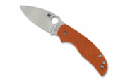 Spyderco Sage 5 folding knife with thumb hole - shown open presentation side.  Satin REX 121 steel plain edge blade.  Orange FRN handle.  Model C123BORP.