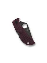 Spyderco Sprint Run Manbug folding knife with thumb hole - shown closed reverse.  Black PD#1 steel plain edge blade.  Burgundy FRN handle.  Model MBBGBKP.