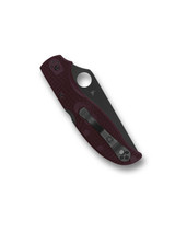 Spyderco Stretch 2 XL Sprint Run folding knife with thumb hole - shown closed pocket clip side.  Black PD#1 steel plain edge blade.  Burgundy FRN handle.  Model C258BGBKP.