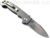 Demko Knives National Knives, LLC Exclusive MG AD-20 spear point folding knife with thumb stud - shown open pocket clip side.  Stonewash MagnaCut stainless steel plain edge blade.  Smooth titanium handle.