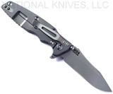 Rick Hinderer Knives Eklipse Spear Point folding knife with flipper tab and thumb stud - shown open lock side.  Working Finish S45VN stainless steel plain edge blade.  FDE G-10 handle with Working Finish lock side.  Model KEK35SPE.