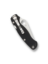 Spyderco Paramilitary 2 folding knife with thumb hole - shown closed pocket clip side.  Satin S45VN stainless steel plain edge blade.  Black G-10 handle.  Model C81GP2.