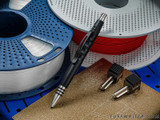 Tuff Writer Precision Press ink pen - shown retracted.  Black aluminum construction.  Model TW-PP-PCBK-AL.