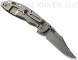 Rick Hinderer Knives Non Flipper XM-18 3.5" Bowie folding knife with thumb stud - shown open lock side.  Working Finish S45VN stainless steel plain edge blade.  Translucent Green G-10 handle with Working Finish lock side.  Model KXM35NFBOW.