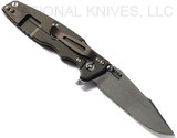 Rick Hinderer Knives Eklipse Harpoon Spanto folding knife with flipper tab and thumb stud - shown open lock side.  Working Finish S45VN stainless steel plain edge blade.  OD green G-10 handle with Battle Bronze lock side.  Model KEK35HSA.
